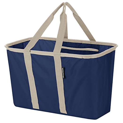 CleverMade SnapBasket Collapsible Shopping Basket/Grocery Bag: 30 Liter Soft-Sided Tote, Navy/Cream