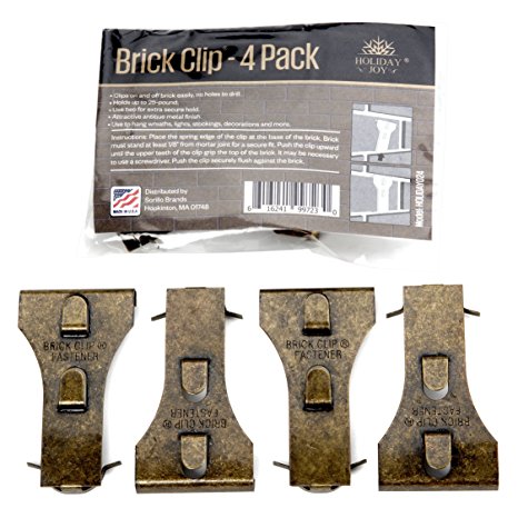 Holiday Joy - 4 Metal Brick Clip Fastener Hooks - Holds Up to 25 Pounds - Fits Brick 2-1/8" to 2-1/2" in Height - Made in USA (4 Pack)