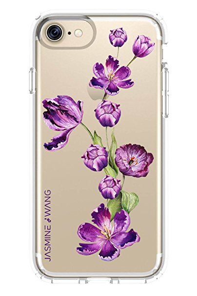 Apple iPhone 6 / 6S Plus transparent clear cases slim fit thin TPU soft rubber gel silicone cover with watercolor purple designer tulip print