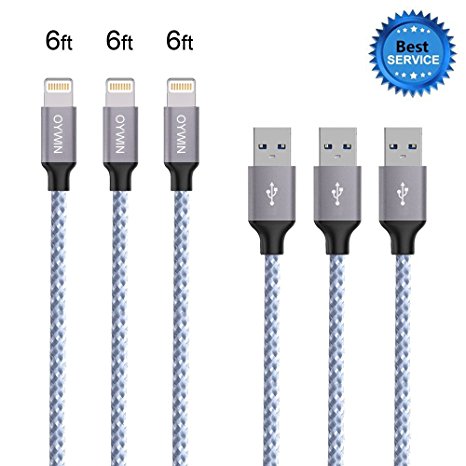 Lightning Cable, OYWIN 3PACK (6FT) Nylon Braided Charging Cable Cord Lightning to USB Cable Charger Compatible with iPhone 7/ 7 Plus/6/6s/6 plus/6s plus/ 5c/5s,iPod, iPad, and More (White)