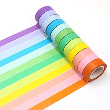 Manzawa Rainbow Washi Masking Tape Set of 12 Rolls, Colorful Washi Tape Assorted Pure Colors…
