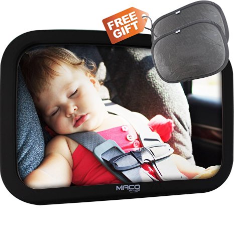 MacoBrothers Backseat baby car mirror -Infant rear facing back seat mirror-large crystal clear,360 Degree adjustment flexibility and highly reflective shatterproof acrylic convex mirror