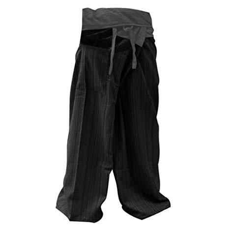 2 Tone Thai Fisherman Pants Yoga Trousers Free Size Cotton Gray Black