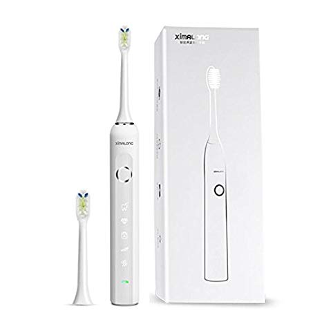 Adult Electric Toothbrush XIMALONG IPX7 Grade Waterproof 5 File Frequency Conversion Intelligent Sound Wave Home Automatic Toothbrush Whitening (White)