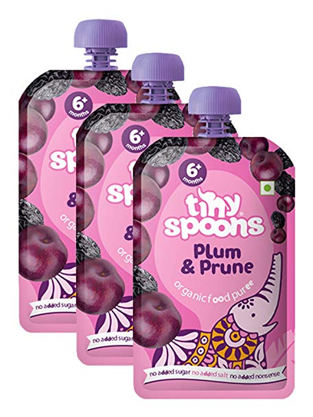 Tiny Spoons Eu Certified Organic Baby Food Puree - 6 Months  with Plums and Prunes- 120 G Each- Pack of 3