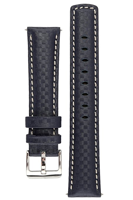 Signature Carbon watch band. Replacement watch strap. Genuine leather. Silver Buckle