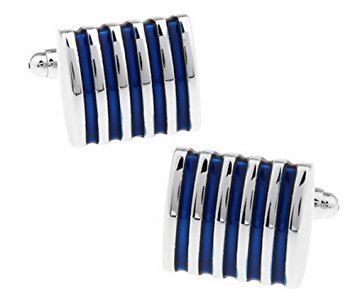 Hosaire 1 Pair Fashion Men's Cufflinks Personality Blue Stripes Shirt Cufflinks Cuff Links Mens Business Wedding Cufflinks Gift Present(Blue)