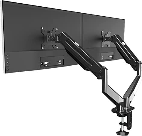 Suptek Dual Monitor Arm Desk Mount, Gas Spring Monitor Arms for 2 Monitors, Dual Monitor Mount for 17 to 27 Inch Screens, Height Adjustable with Tilt Swivel Rotation, VESA 75 & 100mm Stand Desk Clamp
