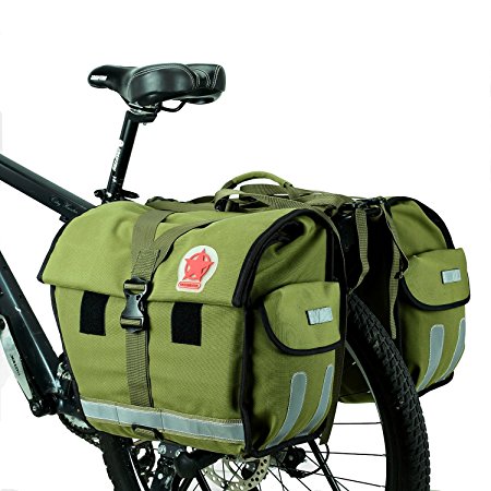 ArcEnCiel 45L Water-Resistant Bicycle Rear Seat Carrier Bag Double Pannier Bag Army Green - Rain Cover Included