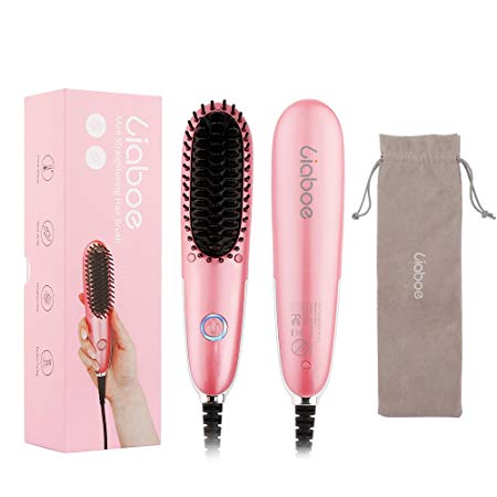 Liaboe Hair Straightener Brush, Mini Hair Straightening Brush, Anti Scald Straightener Iron Adjustable Temperature , Portable for travel, Quick Styling for Silky Frizz Free Hair