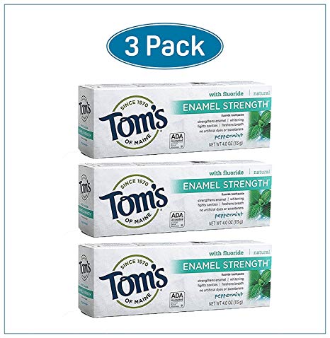 Toms of Maine Enamel Strength Toothpaste with Fluoride, Peppermint - 4 oz (pack of 3)