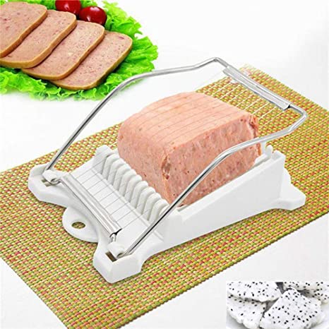 Durable Luncheon Meat Slicer, Spam Slicer, Multipurpose Stainless Steel Wire Slicer, Egg Fruit Banana Soft Cheese Slicer (White)