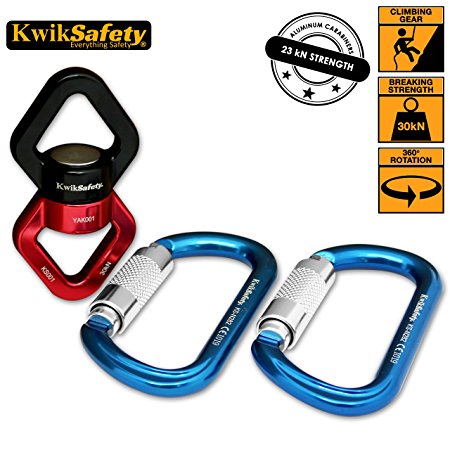 KwikSafety Single, Double & Tandem Pulley / Swing Swivel with 2 Carabiners | Lightweight Aluminum Alloy Climbing Gear | Search & Rescue, Lifting System, Aerial Yoga, Zip line, Hammock Hanging Device