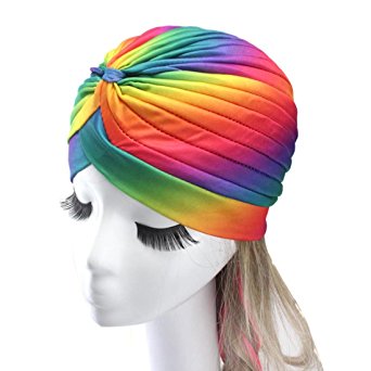 Voberry Turban Twist Pleated Hair Wrap Stretch Turban Women's Head Wrap Cap Cover