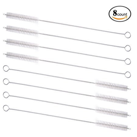 GFDesign Drinking Straw Cleaning Brushes Set Pipe Tube Dropper Bottle Cleaner Nylon Bristles Stainless Steel Handle - 8" x 3/8" (10mm) - Set of 8