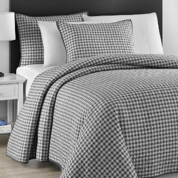 PampR Bedding Cotton Filled Jigsaw Quilted Gray and White Checkered 3-Piece Coverlet Set KingCali King Gray and White