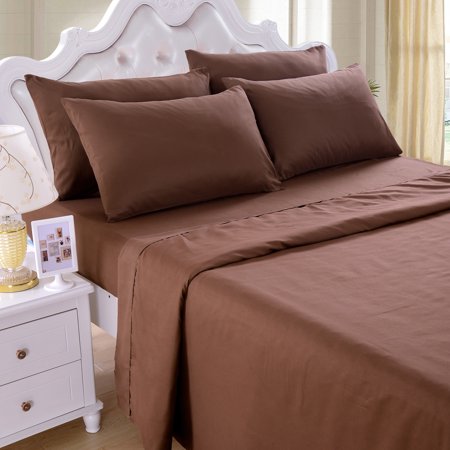 Brushed Microfiber 6 Pieces Bed Sheet Set , 2800 TC Wrinkle & Fade Resistant Hotel Collection Bed Sheet (Full Size, Brown)