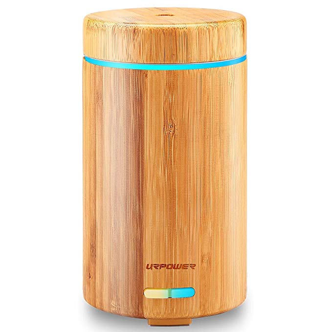 URPOWER Real Bamboo Essential Oil Diffuser Ultrasonic Aromotherapy Diffusers Cool Mist Aroma Diffuser with Adjustable Mist Modes, Waterless Auto Shut-off, 7 Color LED Lights for Home Office