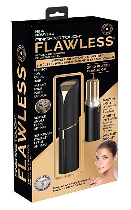 Original & Official Flawless Painless Facial Hair Remover by Finishing Touch with Gold Plated Head-Canadian Edition (Black)