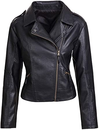 Artfasion Womens Slim Tailoring Faux Leather PU Short Jacket Coat Moto Biker Jacket