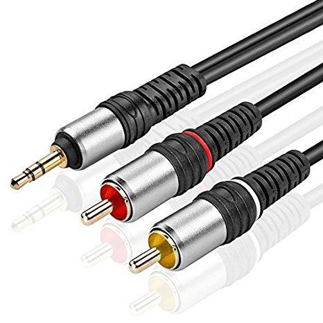 TNP Gold Plated 3.5mm to RCA Audio Cable (15 Feet) Bi-Directional Male to Male Converter AUX Auxiliary Headphone Jack Plug Y Adapter Splitter to Left / Right Stereo 2RCA Connector Wire Cord