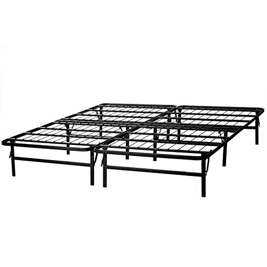STRUCTURES by Malouf HIGHRISE Folding Metal Bed Frame 14 Inch High Bi-Fold Platform Bed Base and Box Spring