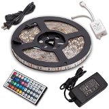 Xcords 166ft Waterproof 300leds 5050 SMD RGB LED Light Strip Kit with 44 Key IR Remote 12V 5A Power Supply and Control Box