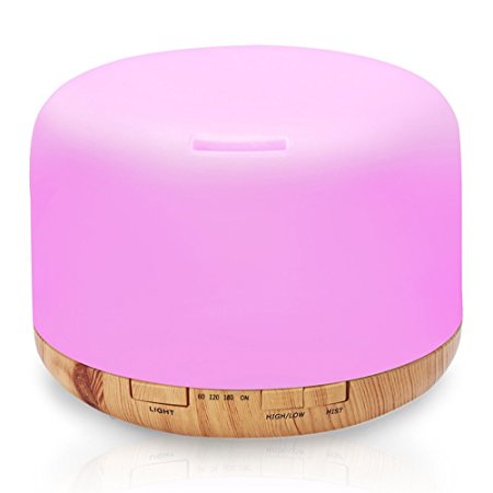 COSSCCI Humidifier Ultrasonic Essential Oil Diffuser, 500ML Aromatherapy Diffuser Cool Air Mist Humidifiers for Baby Bedroom 7 Colors Night Light, 4 Timer Modes, Auto Shut-off