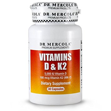 Dr Mercola Vitamins D & K2 - 30 Capsules - Supplies 5,000 IU Of Vitamin D3 & 180 mcg Of Vitamin K2 A MK-7 - Vitamin K2 Produced From Chickpeas - Supports Heart Health and Vascular System - 2 Bottles