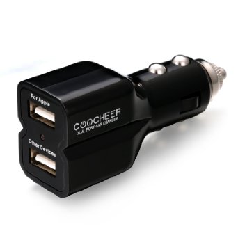 Coocheer 42Amps  21W Rapid Dual Usb Car Charger for Apple iPhone and iPad and Android Devices - Black