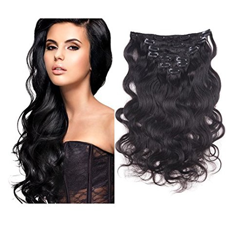 Myfashionhair Top Quality 18'' 100% Brazilian Virgin Hair 7pcs Natural Black 1B Body Wave Clip in Hair Extensions