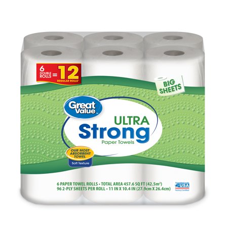 Great Value Paper Towels, Full Sheet, 6 Double Rolls