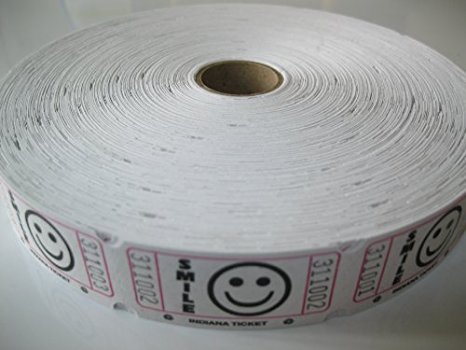 1 X 2000 White Smile Single Roll Consecutively Numbered Raffle Tickets