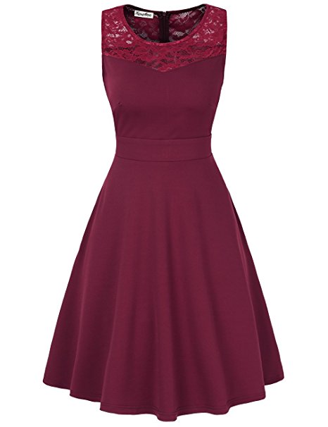 KASCLINO Women's Cocktail Dress A-Line Floral Lace Sleeveless Swing Party Dress with Pocket