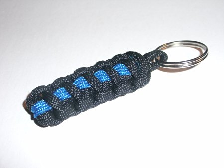 RedVex Thin Blue Line Paracord Cobra Style Key Chain / Key Fob / Lanyard Pull - Black with Blue Line - 3" Length (Qty-1)