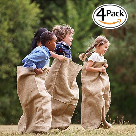 FLASH SALE I Premium Burlap Potato Sack Race Bags 24" x 40" (Pack of 4) - of Sturdy Rugged, 100% Natural Eco-Friendly Jute , Perfect Birthday Party Game For Kids & Adults