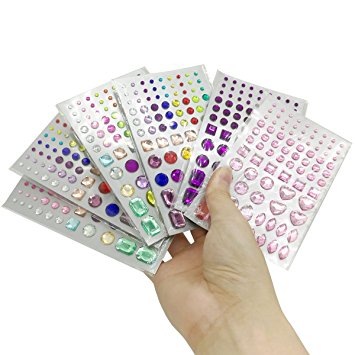 Rhinestone Stickers, GOTITENI Crystal Self-adhesive Stickers for DIY Decoration, Shiny Bling Colorful Craft Supplies, 6 Sheets