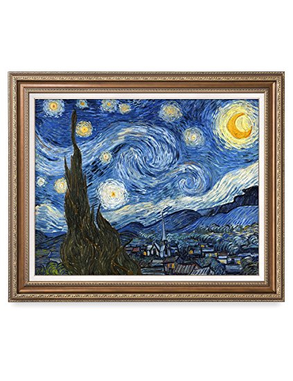 DecorArts - Starry Night, Vincent Van Gogh Art Reproduction. Giclee Print w/ Bronze Frame&Mat for Wall Decor. Picture Size: 30x24" Framed Size: 35x29"