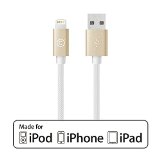 LABC Apple-Certified MFi Lightning Cable Sync and Charge Cable Aluminum Caps Nylon Cable 4 ft  12m LABC-505 Gold