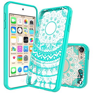 Anoke Mandala Flower Acrylic Hard Rubber TPU Hybrid Bumper Clear Case with HD Screen Protector for iPod Touch 6th / 5th Generation - CH Mint