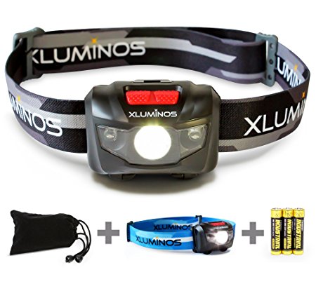 Xluminos Super Bright CREE LED Headlamp 160 Lumens - 5 Modes, White & Red LEDs, 2 x Adjustable Straps, Pouch & Batteries Included, IPX6 Water Resistant - Great For Running, Camping, Hiking & Fishing