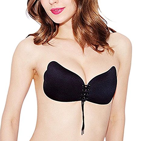 Mousand Self Adhesive Bra For Backless Dress,Reusable Silicone Push Up Invisible Bras With Drawstring For Women,For Dress Wedding Party [NEW VERSION]