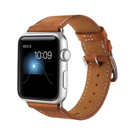 Apple Watch Band, Marge Plus Genuine Leather Band Single Tour Replacement Smart Watch iWatch Strap Bracelet with Adapter Clasp for Apple Watch Models 42mm-Brown