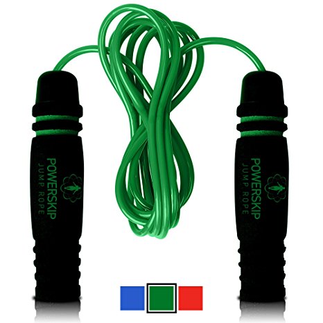 PowerSkip Jump Rope with Memory Foam Handles & Weighted Speed Cable - Best Jump Ropes for Fitness Workouts, Jumping Exercise, Skipping, MMA and Boxing