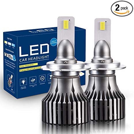 A-1ux LED Headlight Bulbs H7 Conversion Kit, Extremely Bright 60W 7200LM All-in-One CSP Chips LED Headlights-Xenon White 6000K(Pack of 2)