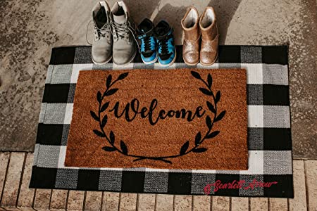 Outdoor Rug - Checkered Door Mat for Layering - Black and White Rug - New Larger Size - Cotton, Washable - Perfect for Farmhouse, Porch, Kitchen, Bathroom or Laundry