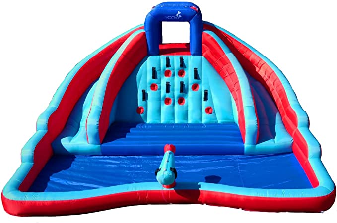 Giant Double Water Slide with Climbing Wall | 6.5 FT x 13 FT x 11 FT | Inflatable Double Water Slide with Pool Area | Heavy Duty Easy to Set Up | Included Air Blower and Carry Bag