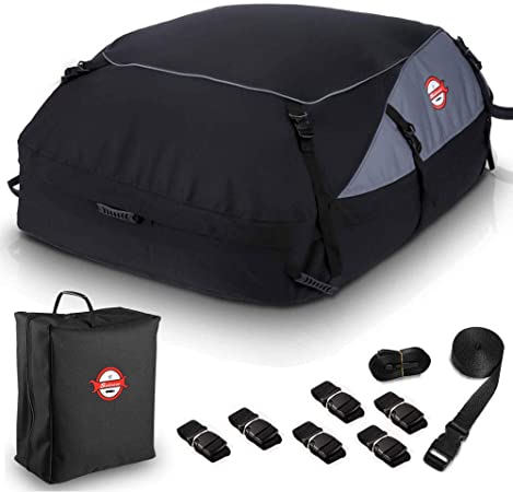 Car Roof Bag Cargo Carrier, 20 Cubic Feet Waterproof Topper Luggage Bag Vehicle Soft-Shell Rooftop Cargo Carriers with Storage Carrying Bag and 8 Reinforced Straps for All Cars with/Without Rack