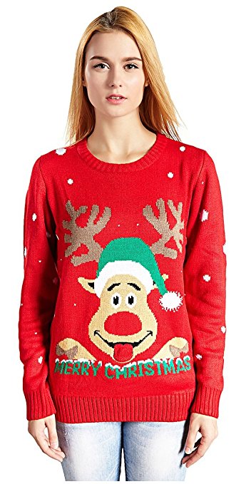 V28 Women's Christmas Reindeer Snowflakes Sweater Pullover
