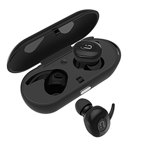 True Wireless Bluetooth Earbuds, Borofone BE8 Mini Stereo In-ear Earphones, Twins Headsets HD Mic Noise Cancellation 60*2 mAh Battery Life Came with 300mAh Intelligent Charging Box for iPhone Samsung and other Smart Phones - Black